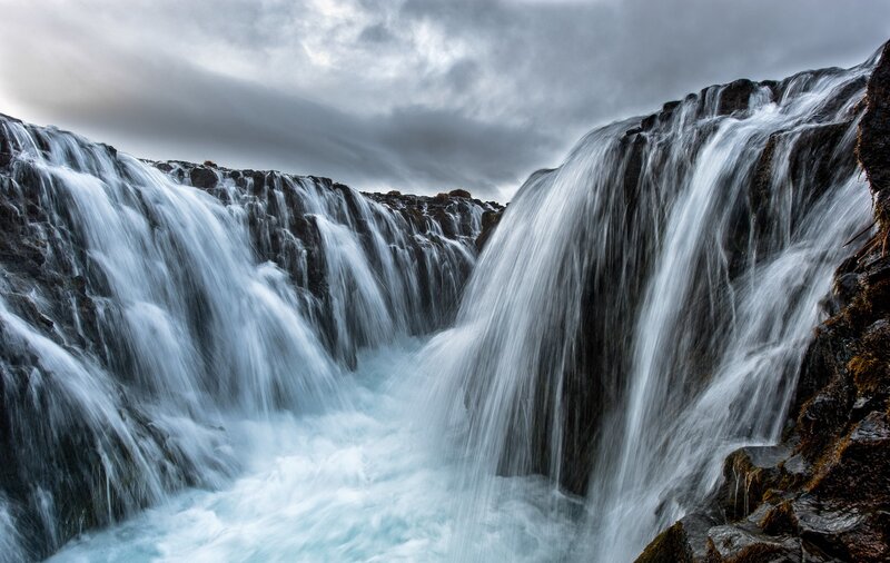 Waterfall over Rocks — Gray, Dramatic, Photograph