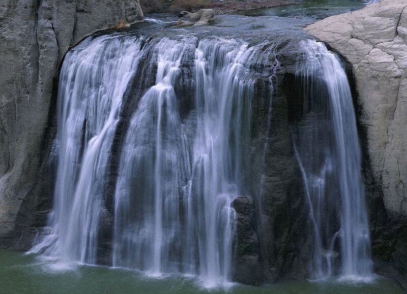 Waterfall over Rocks — Gray, Serene, Photograph