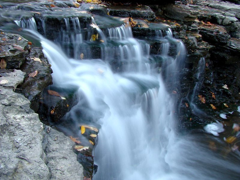 Waterfall over Rocks — Gray