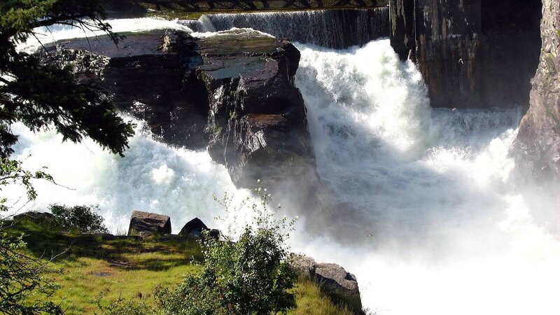 Waterfall over Rocks — Green, Dramatic, Afternoon