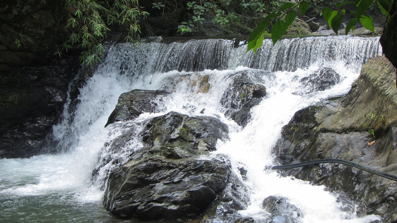 Waterfall over Rocks — Green, Natural, Photograph