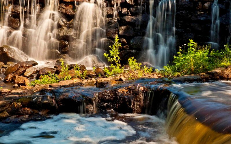 Waterfall over Rocks — Green, Serene, Afternoon
