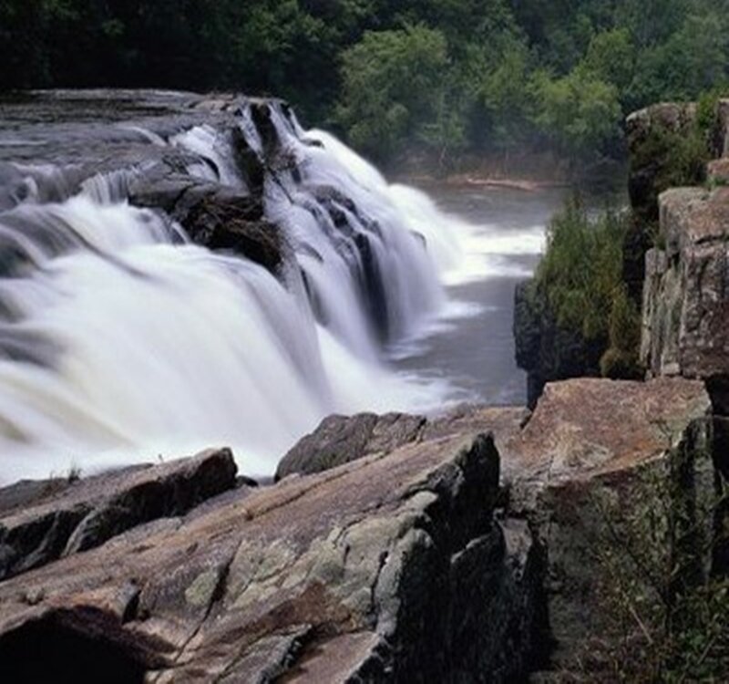 Waterfall over Rocks — Green, Serene, Photograph