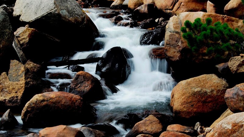 Waterfall over rocks in forest