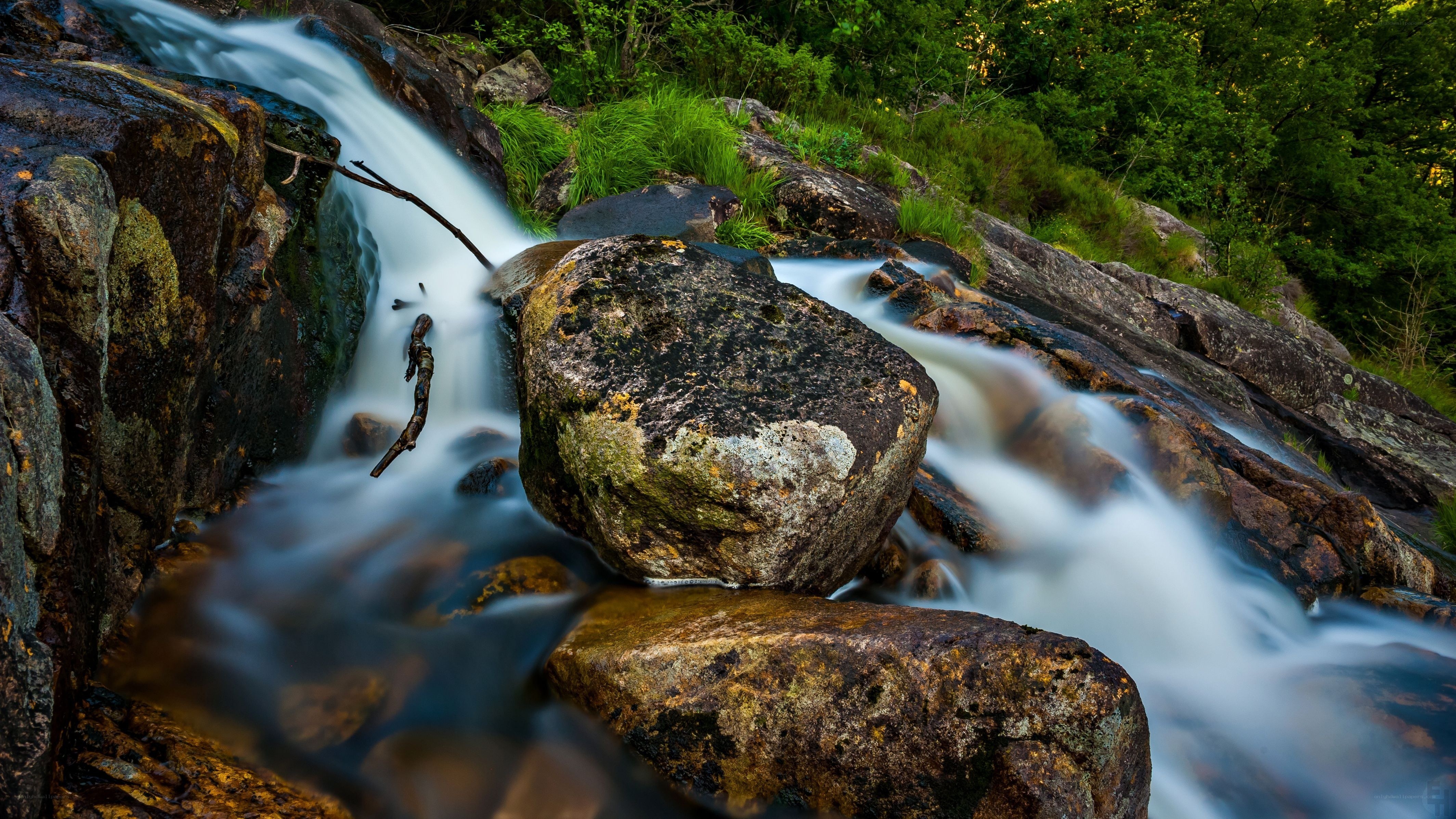 Waterfall over rocks in forest
