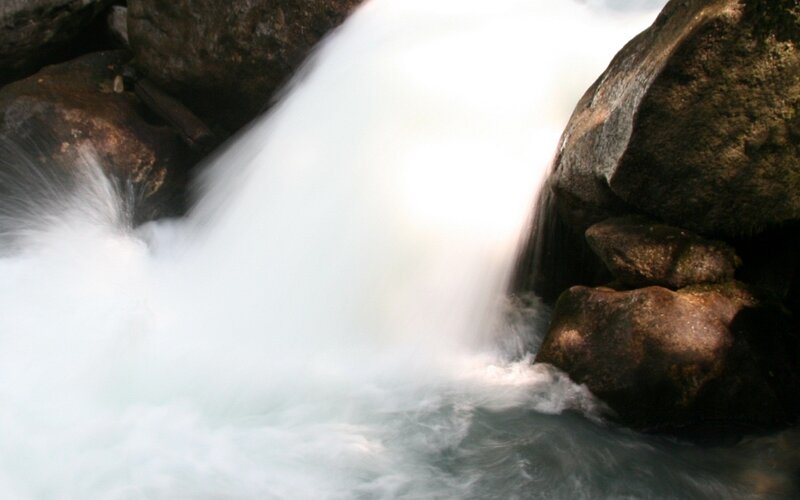 Waterfall over Rocks — White, Dynamic, Photograph, Water, Gray