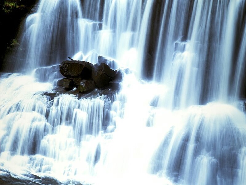 Waterfall over Rocks — White, Serene