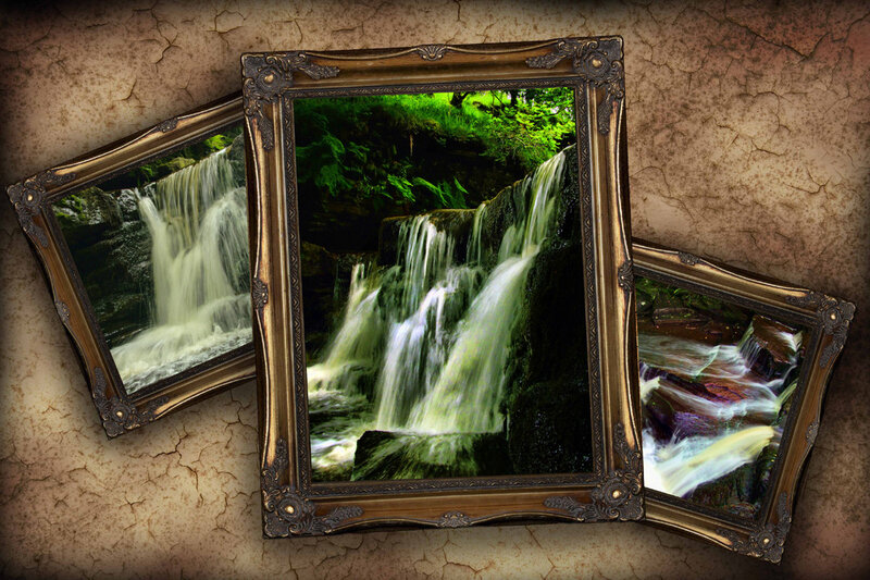 Waterfall paintings in frames