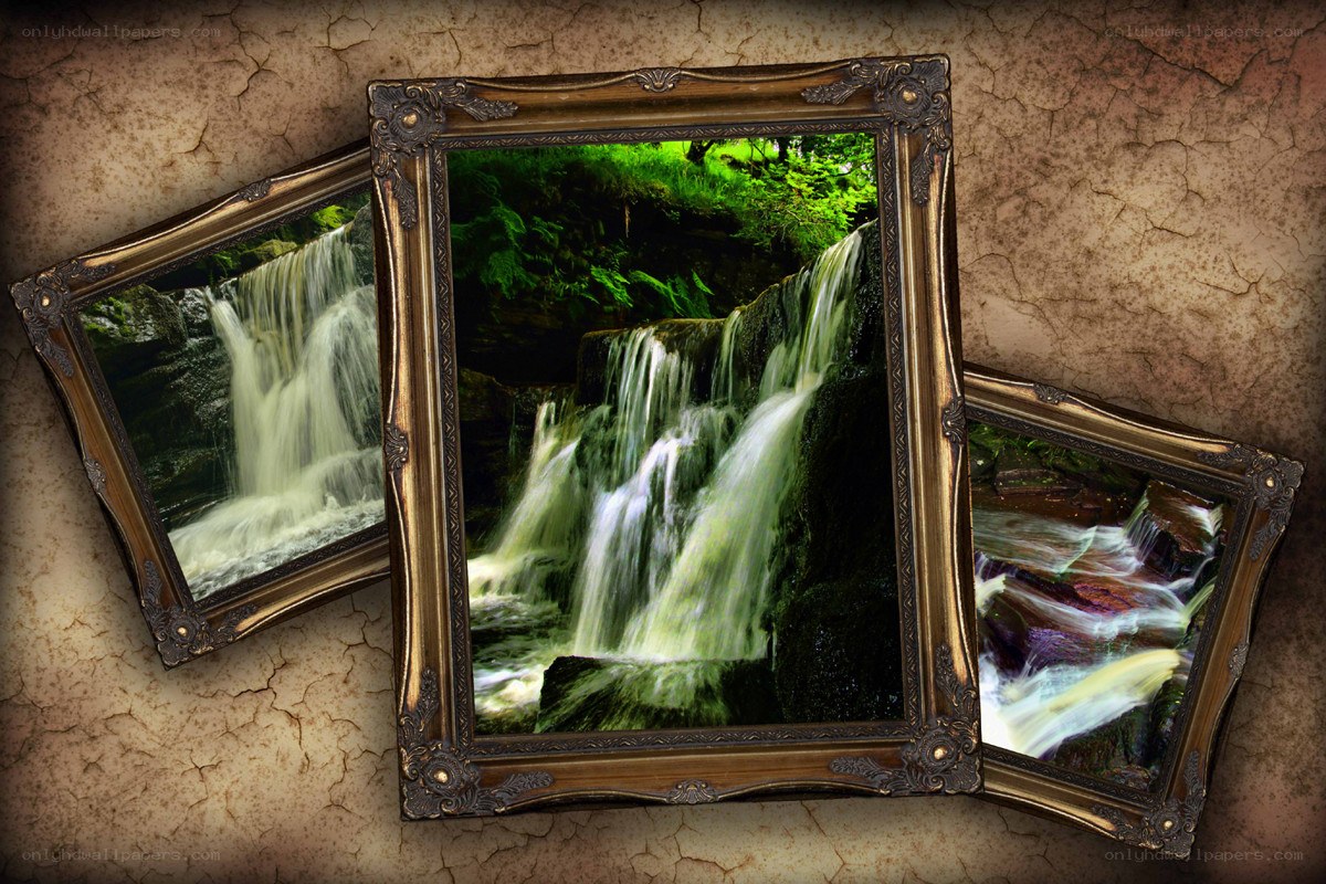 Waterfall paintings in frames