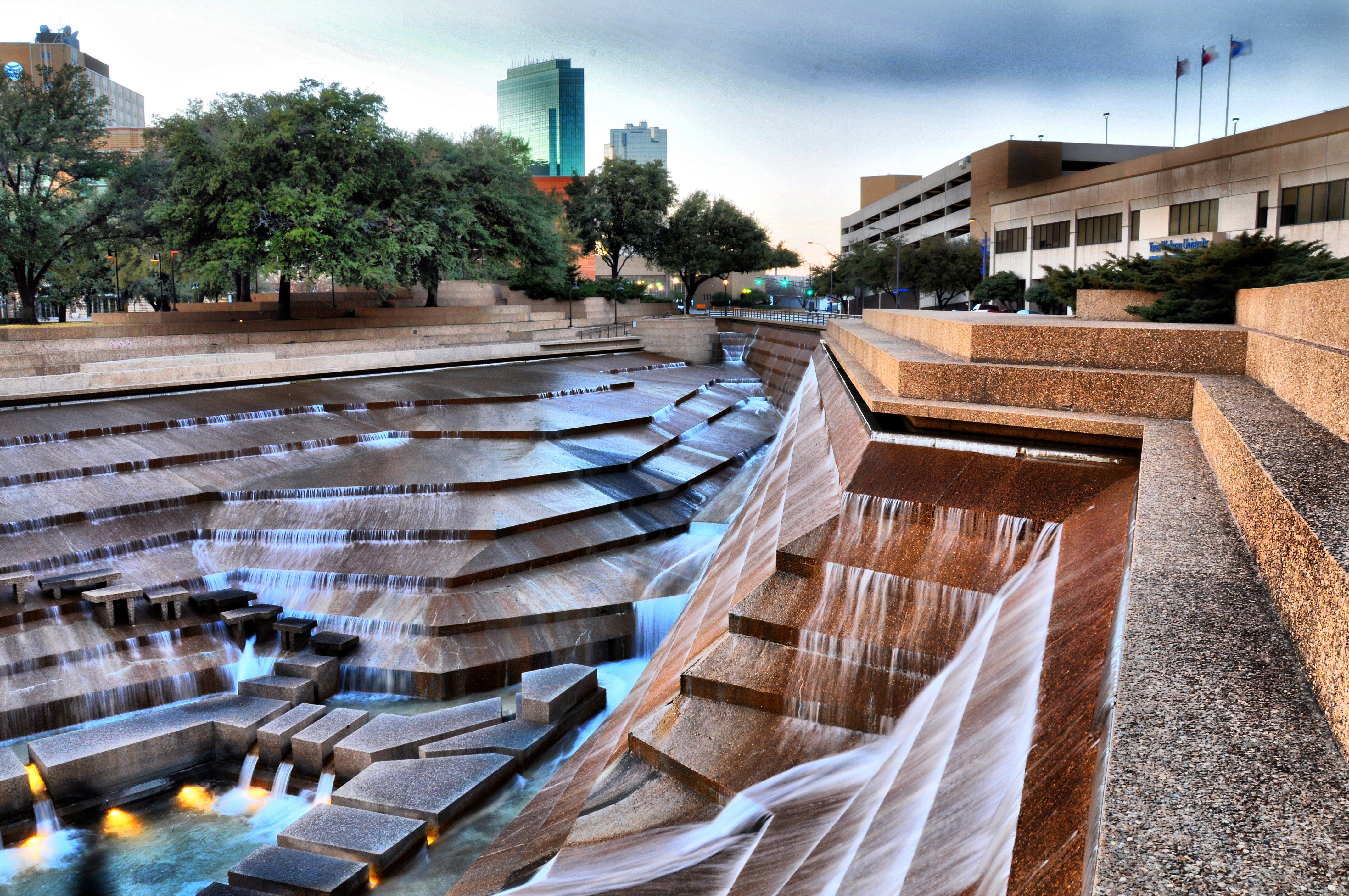 Waterfall steps in urban park