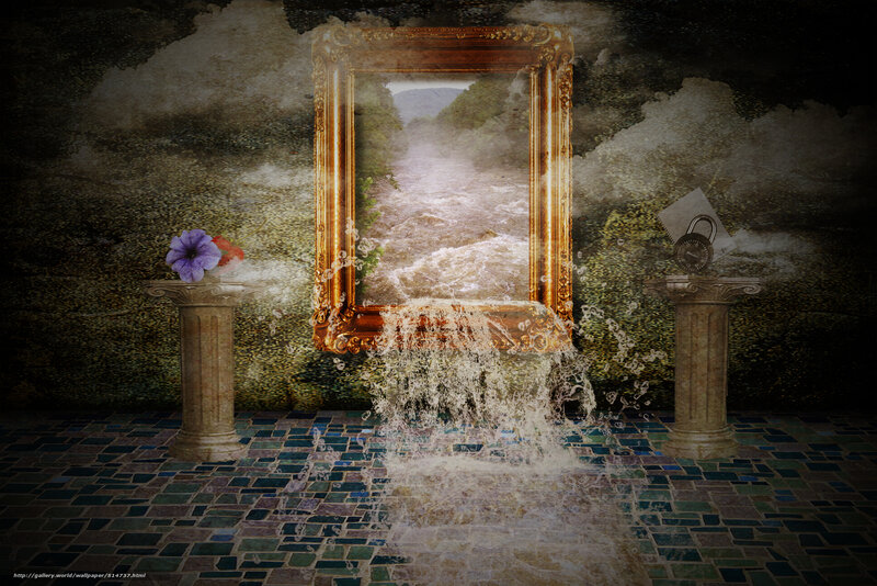 Waterfall through a golden frame