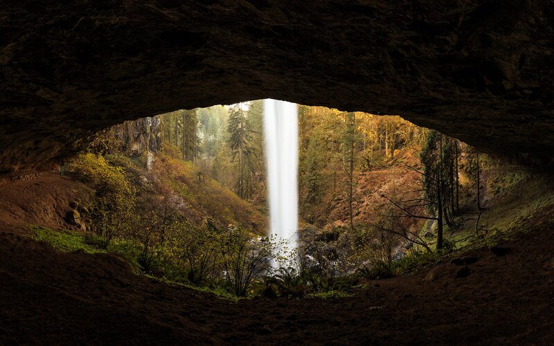 Waterfall Through Cave Opening