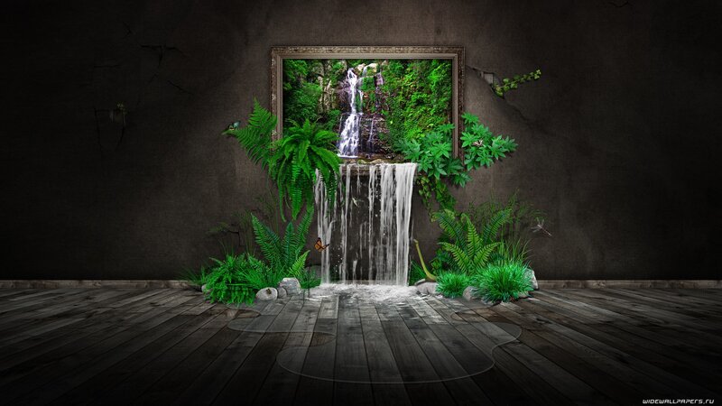 Waterfall through framed opening