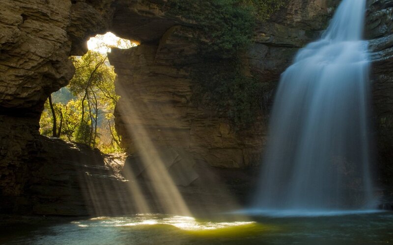 Waterfall Through Rock Arch