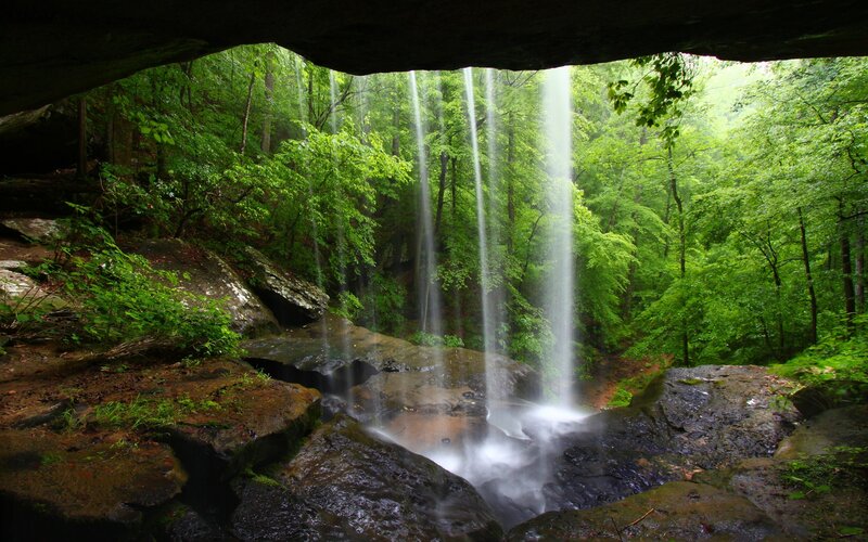 Waterfall under a cave