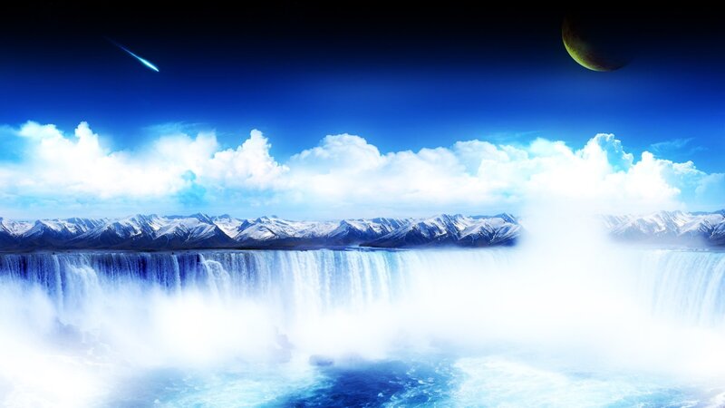 Waterfall under a meteor shower