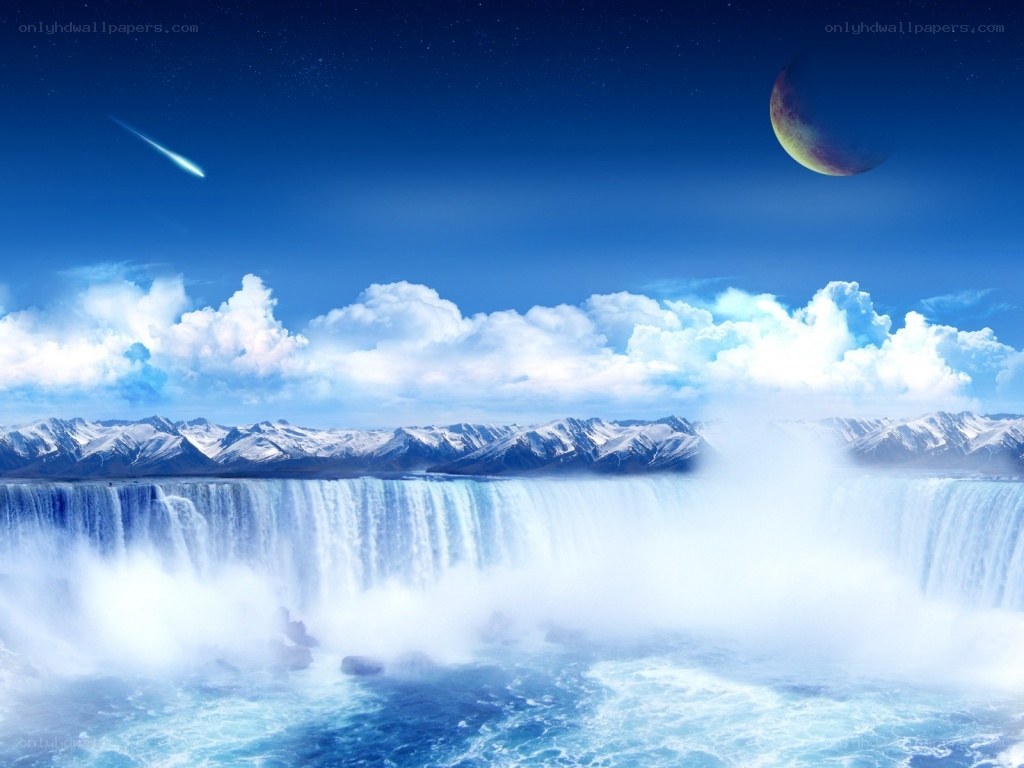 Waterfall under a starry sky