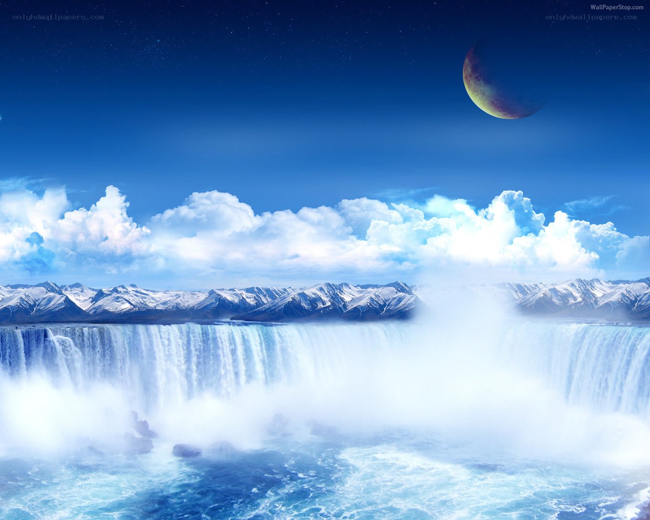 Waterfall under a starry sky