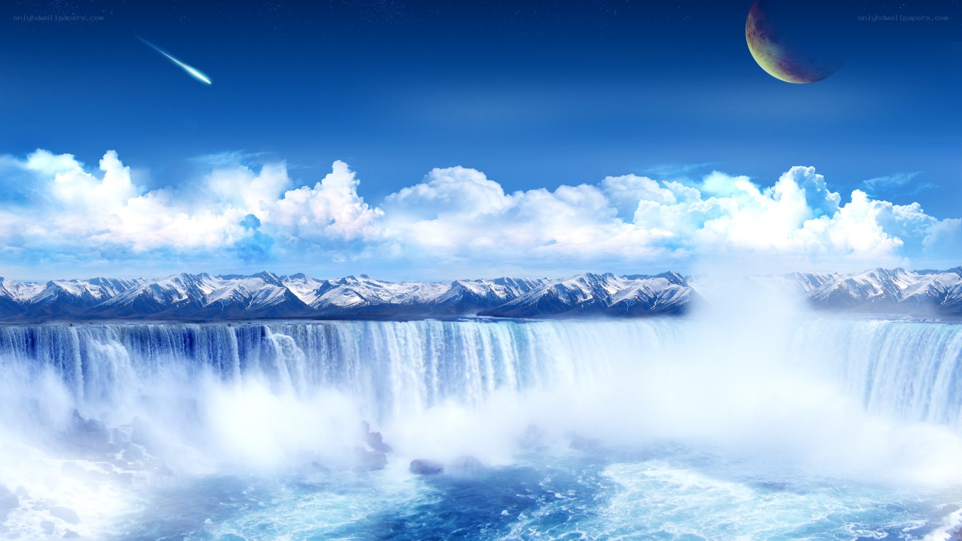 Waterfall under a starry sky