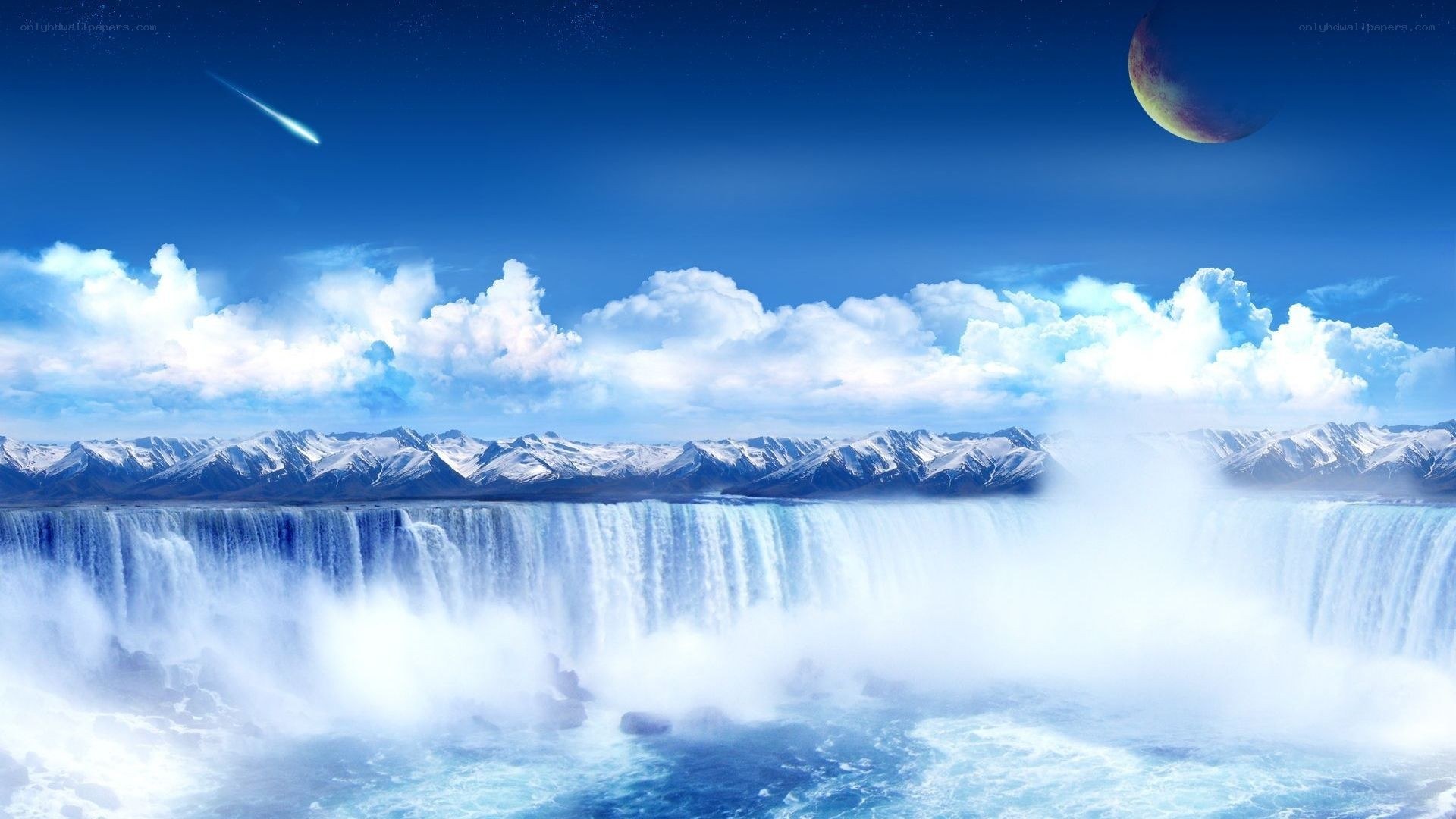 Waterfall under a starry sky