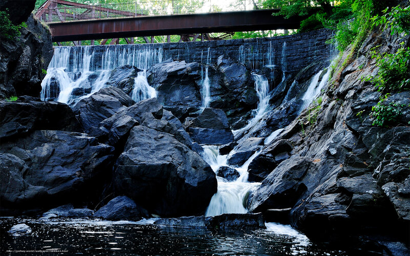 Waterfall under Bridge — Black, Dramatic