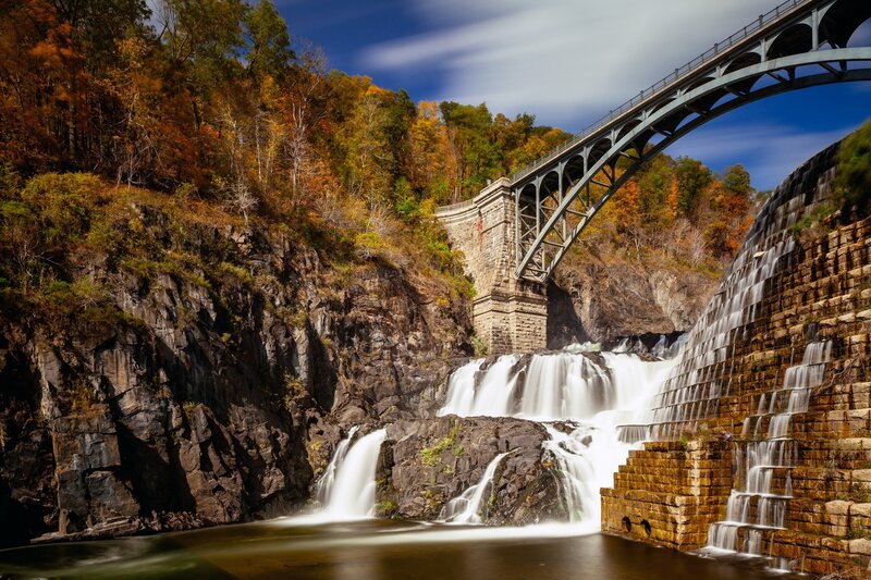 Waterfall under Bridge — Blue, Dramatic