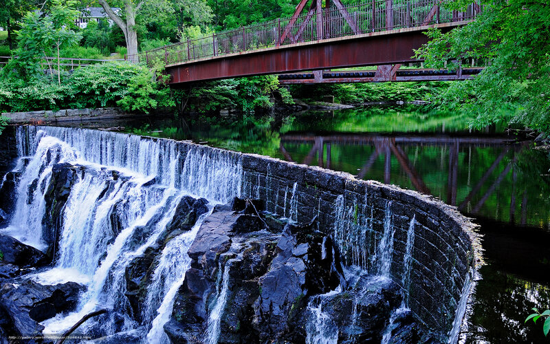 Waterfall under Bridge — Green, Serene, Summer