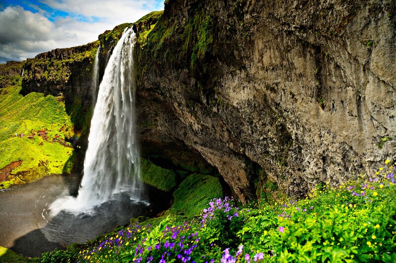 Waterfall under Cliff — Green, Dramatic, Afternoon, Photograph