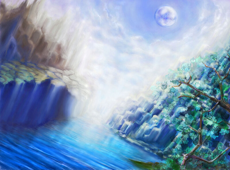 Waterfall under Moonlight