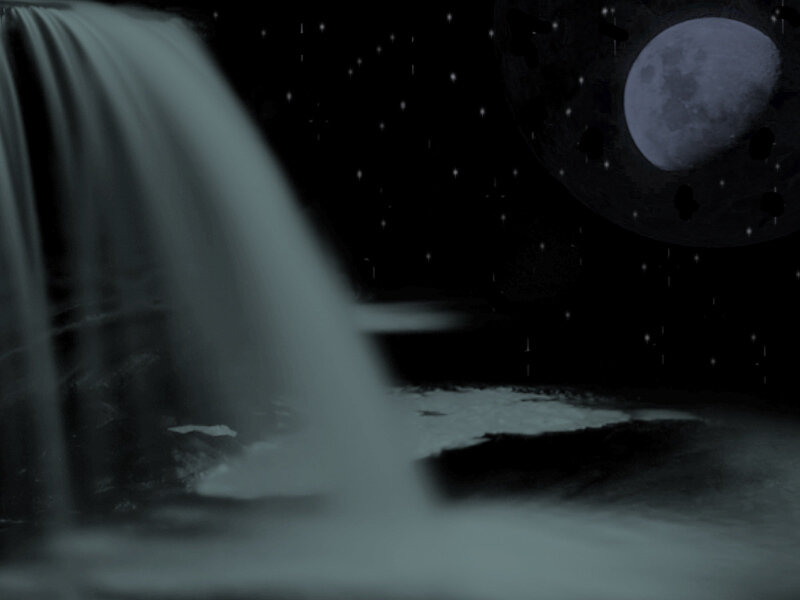 Waterfall under moonlit sky