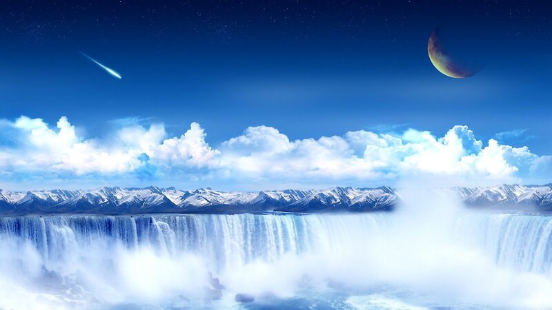 Waterfall under Night Sky