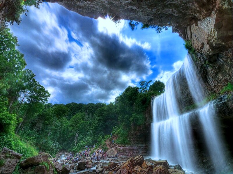 Waterfall under Rock Arch