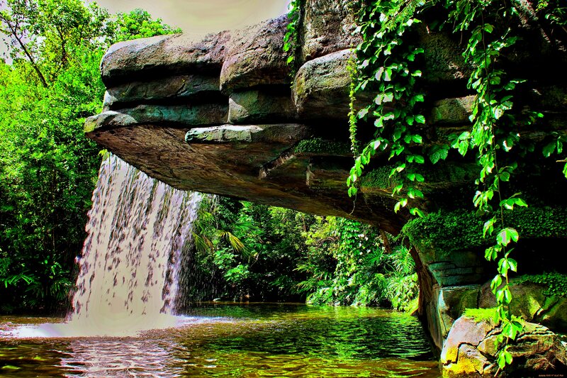 Waterfall under Rock Bridge