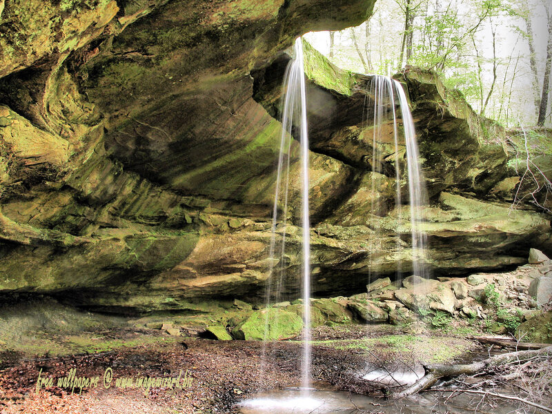 Waterfall under Rock Overhang