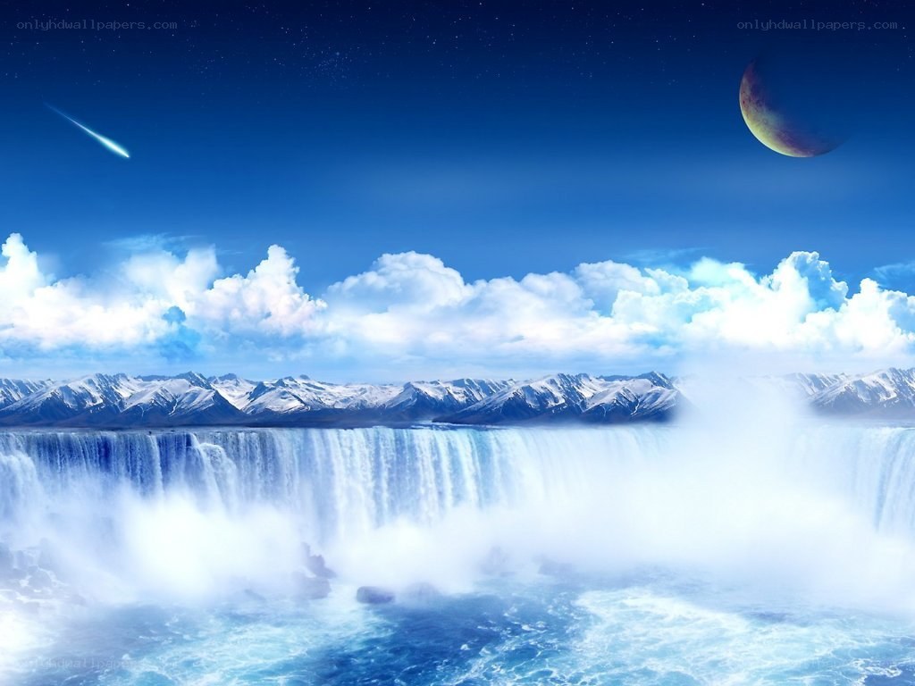 Waterfall under starry sky