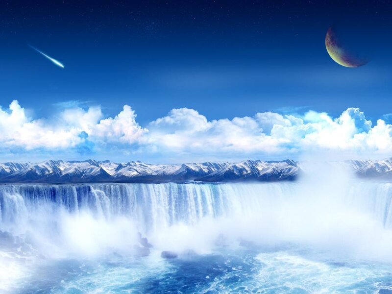 Waterfall under starry sky