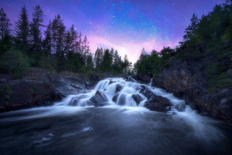 Waterfall under Starry Sky — Purple