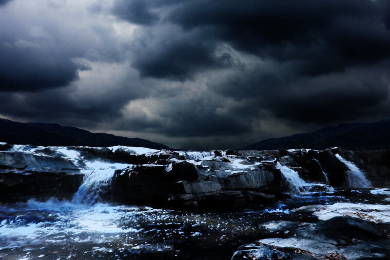 Waterfall under Stormy Sky — Blue