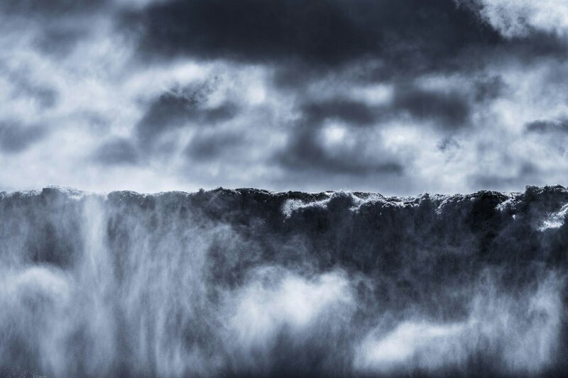 Waterfall under Stormy Sky — Gray