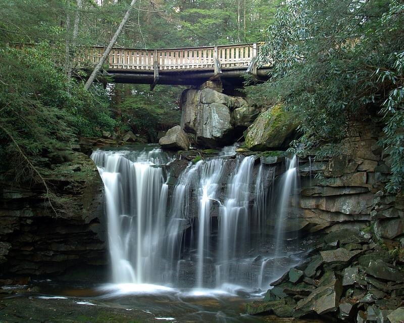 Waterfall under Wooden Bridge — Green