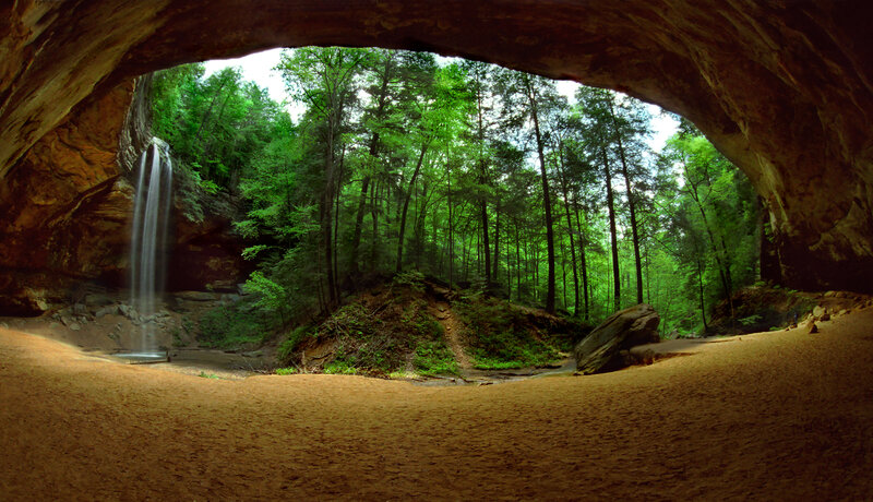 Waterfall view from cave