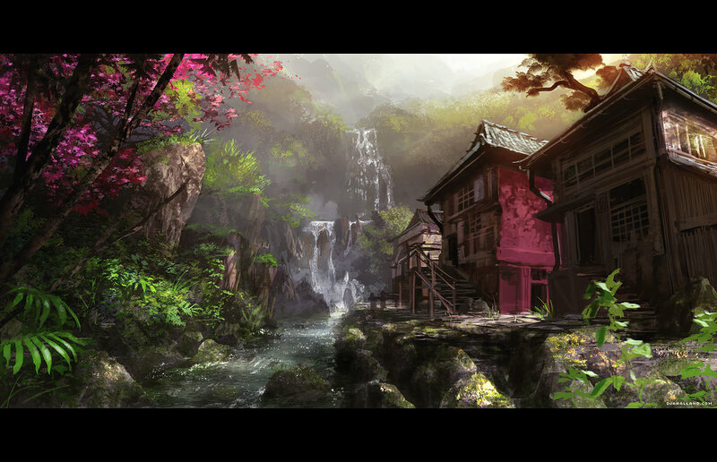 Waterfall village in forest