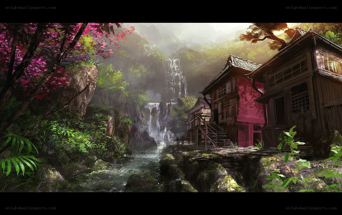 Waterfall village in forest
