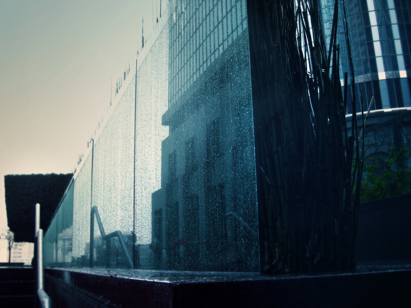 Waterfall wall in urban setting