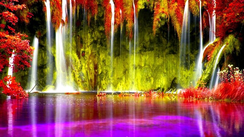 Waterfall with Autumn Foliage — Red