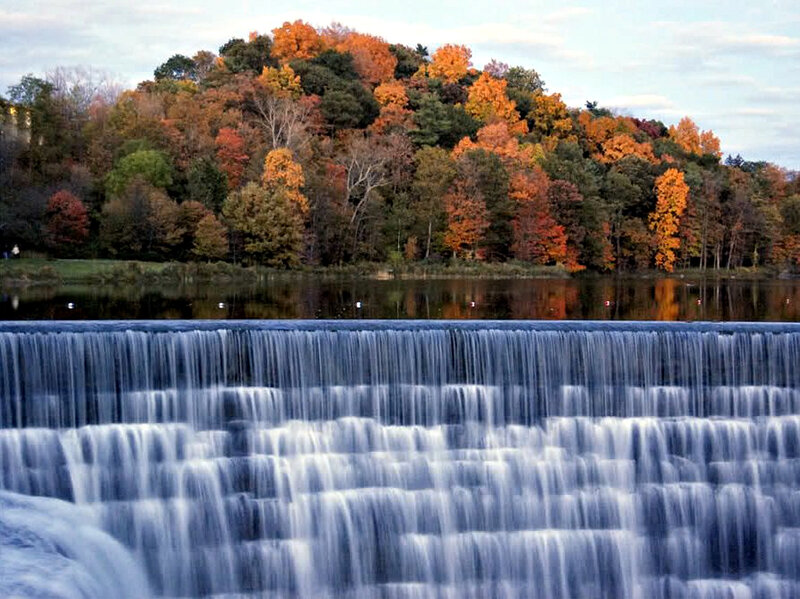 Waterfall with Autumn Trees — Blue
