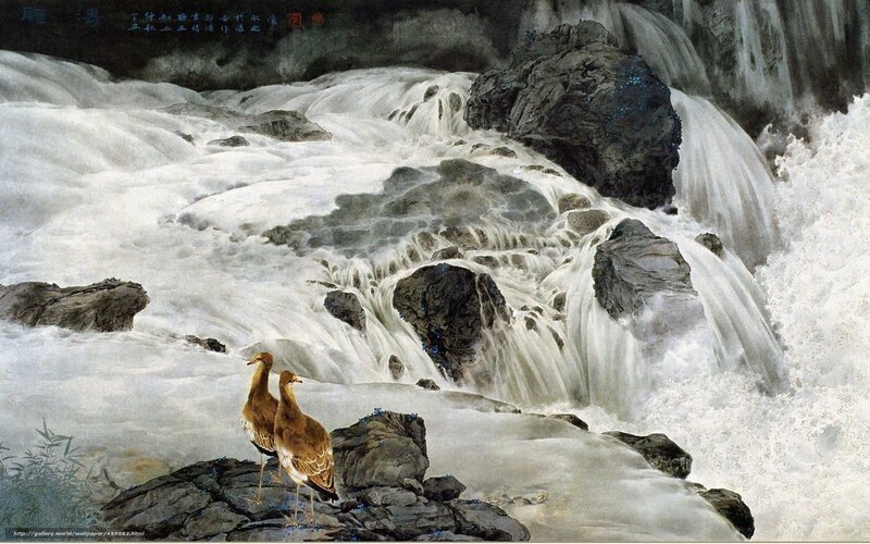 Waterfall with Birds