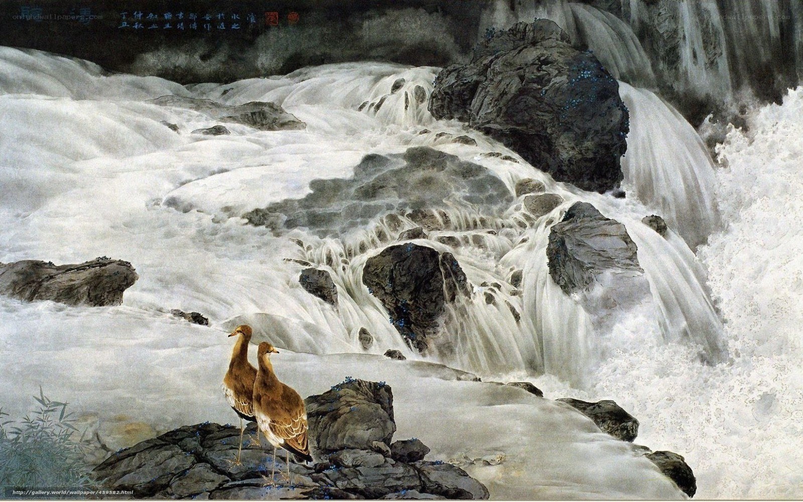 Waterfall with Birds