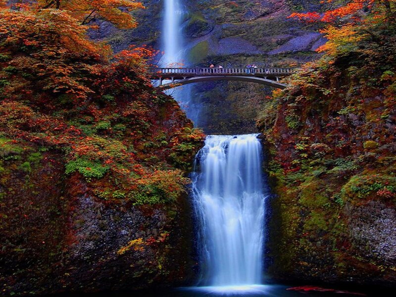 Waterfall with Bridge — Blue