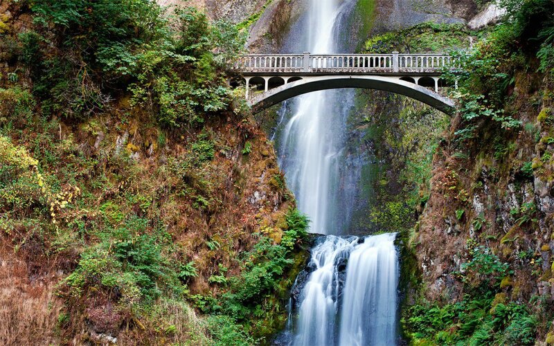 Waterfall with Bridge — Green